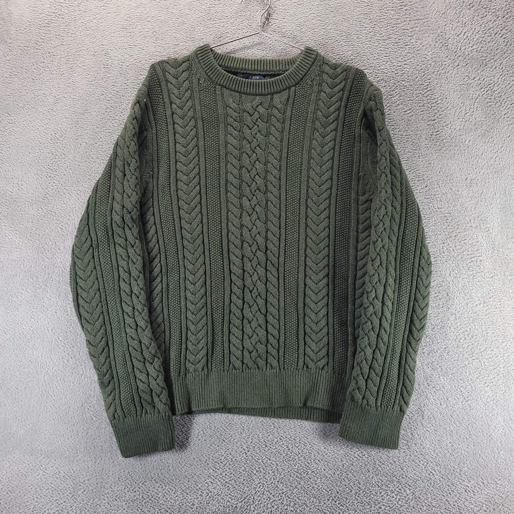J.Crew Sweater Mens XL Green Cable Knit Crewneck Pullover Fisherman Heavyweight
